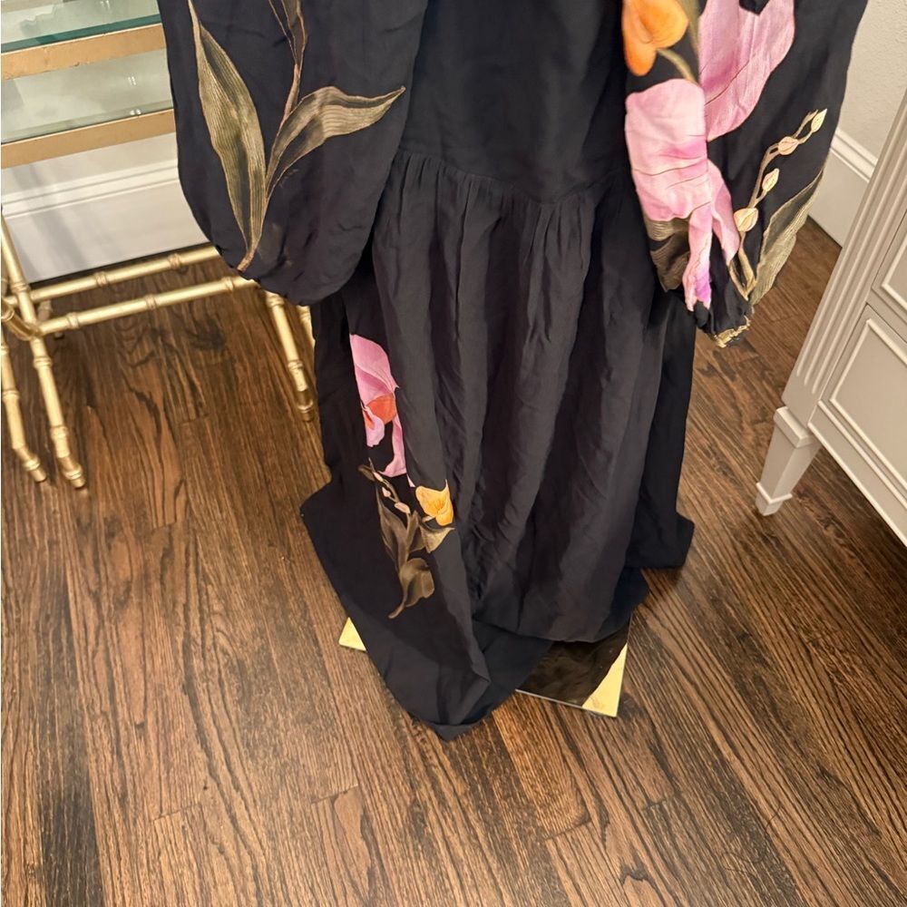 FARM Rio Black Midi Dress with Pink Floral Print - Picture 5 of 7